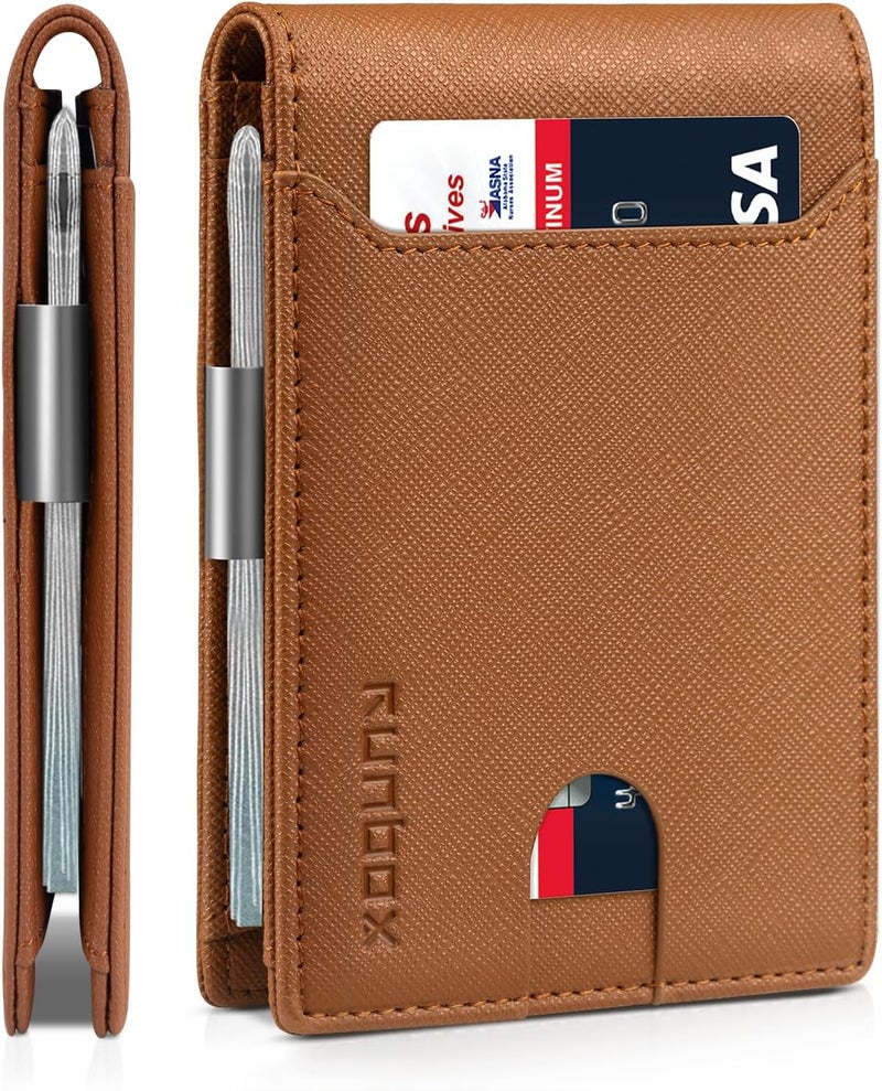 RUNBOX Money Clip Wallets for Men,Slim Leather Mens Bifold Wallet,RFID Blocking Front Pocket Wallet,Thin Credit Card Holder with Gift Box - Image 1